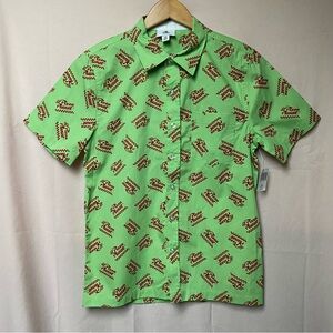 Disney Men's Toy Story Pizza Planet Logo Short Sleeve Button-Up 100% Cotton